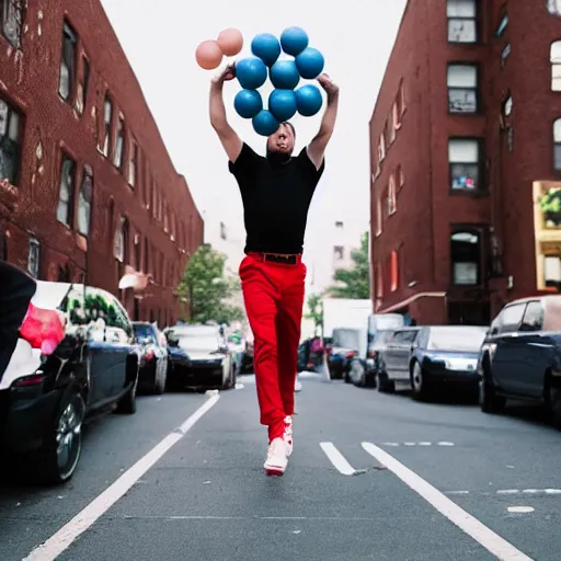 Image similar to joe biden carrying 1 0 0 bouncy balls, fashion photography, vogue street fashion tribeca, vsco photo, high definition