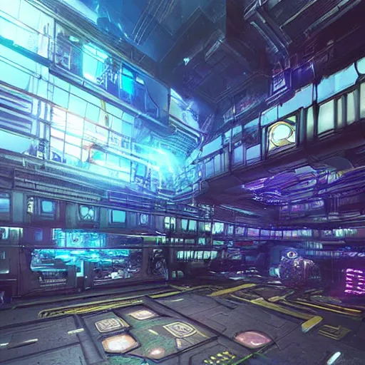 Prompt: “Interior of a Cyberpunk Netrunner Lair , hyper realistic, unreal engine”