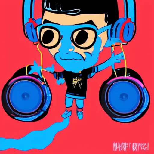 Image similar to svg sticker of a Pop-Wonder Captain-Spock-Star-Trek at a rave, spinning records, giant headphones rocking out, wearing headphones, huge speakers, dancing, rave, DJ, spinning records, digital art, amazing composition, rule-of-thirds, award-winning, trending on artstation, featured on deviantart