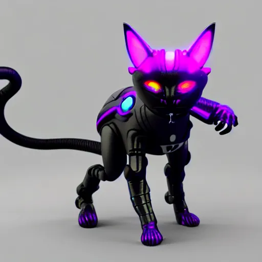 Image similar to cybertronic devil cat , 3d render , LEDs , octane render , 4k , rim lighting