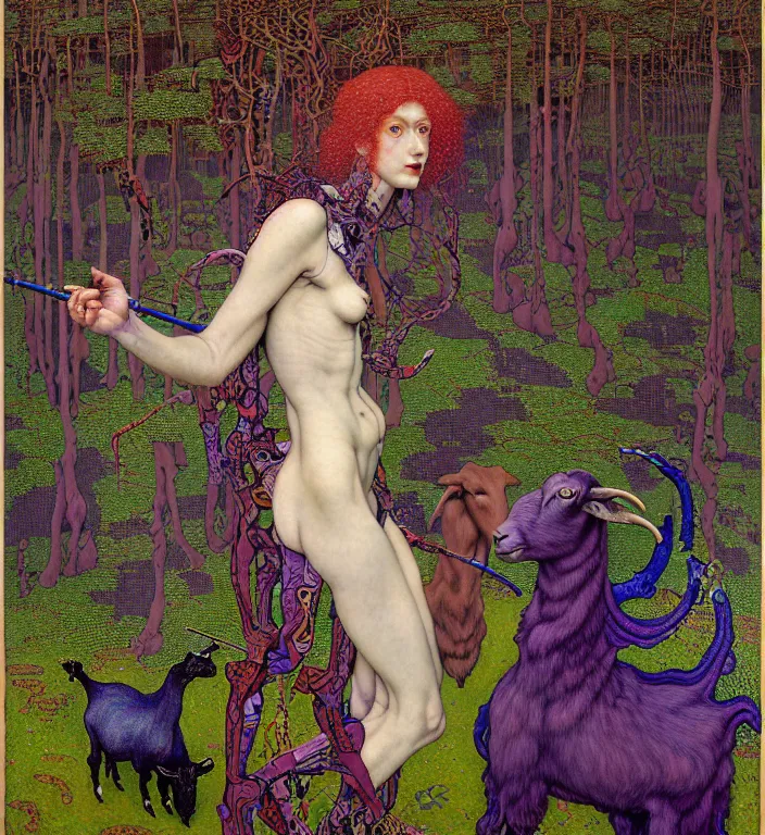 Prompt: pixelated corrupted over-saturated professional pre-raphaelite, abstract expressionism painting , defined colours 4k photo of a fully clothed punk person in the cyberpunk forest with a goat and a robot by Ivan Bilibin, Austin Osman Spare, high quality, ultra detailed. Beksinski painting, art by Takato Yamamoto. masterpiece, oil on canvas painting, pixelart, pixel sorting, datamosh, glitch. vivid acid neon colours. Futurism by beksinski carl spitzweg moebius and tuomas korpi. baroque elements. baroque element. intricate artwork by caravaggio. Oil painting. 3d rendered in octane. cinematin, pixiv, unreal5, 8k.