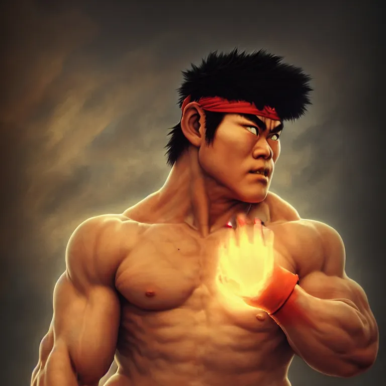 Prompt: ryu from street fighter in japan, dream - like atmosphere, symmetrical baroque painting, perfect composition, beautiful detailed intricate insanely detailed octane render trending on artstation, 8 k artistic photography, photorealistic, soft natural volumetric cinematic perfect light, chiaroscuro, award - winning photograph, masterpiece, raphael, caravaggio, greg rutkowski, beeple