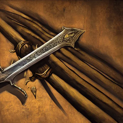 Prompt: concept art of rare legendary sword weapon, rpg, weapon, detailed, digital art, d & d, incredible, digital painting, no noise, global illumination, warm lighting, volumetric, vivid, intricate details, ultra realistic, volumetric lighting, warm colors advance, cell shading, hyper realism, matte painting, realistic octane render, highly detailed