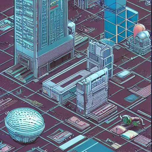 Image similar to isometric sci - fi city by moebius. beautiful high quality render.