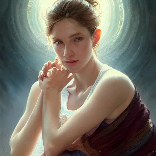 Image similar to Beautiful portrait of ryan mcpartlin, wide angle, intricate, wild, highly detailed, digital painting, artstation, concept art, smooth, sharp focus, illustration, art by artgerm and greg rutkowski and alphonse mucha - W 768