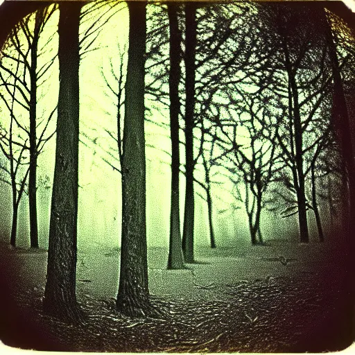 Image similar to 1960s art of tree in magic forest, polaroid, kodak, film grain