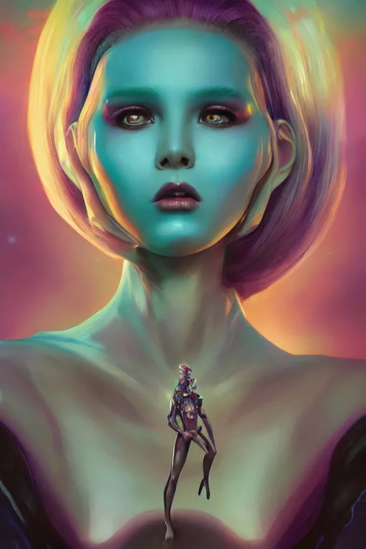 Prompt: digital portrait of an eloquent alien diamond queen, straight on, full body character concept art, concept art, by artgerm, tom bagshaw, gerald brom, vaporwave colors, lo fi colors, vaporwave, lo fi, 4 k, hd, rendered with substance designer, small details,