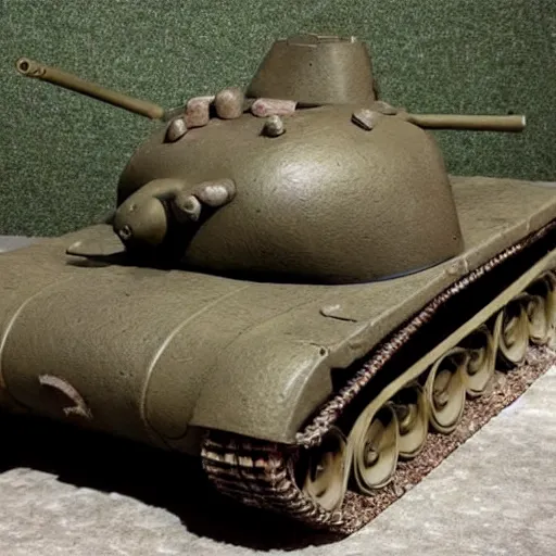 Image similar to impressive realistic wwii tank with amusement part camouflaged paint