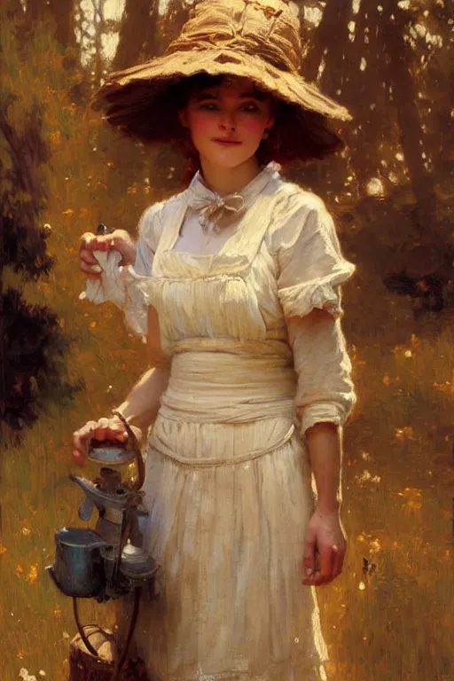 Prompt: cottagecore maid, highly detailed painting by gaston bussiere, craig mullins, j. c. leyendecker 8 k