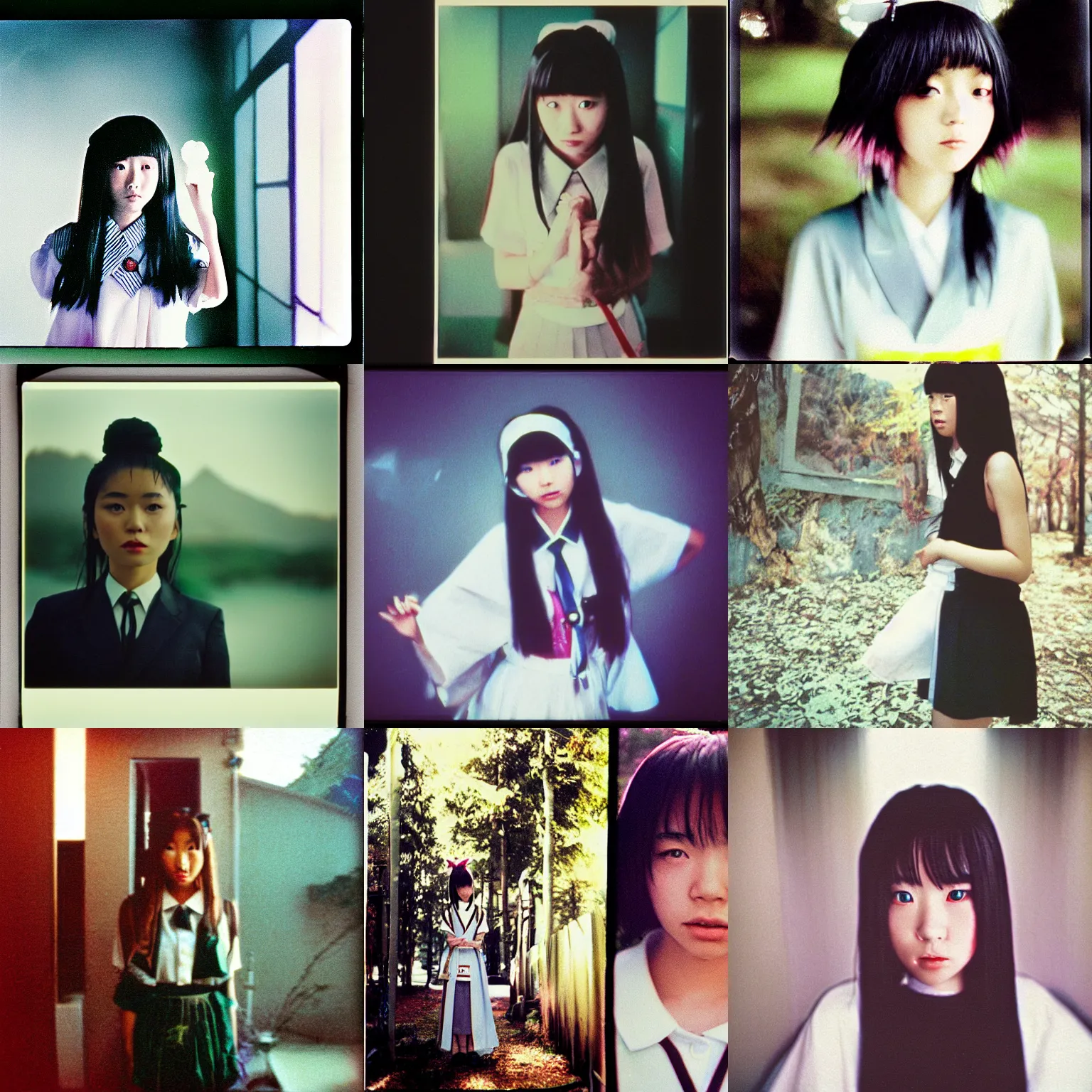 Image similar to epic, cinematic 1 9 9 0 s film still movie shot of a mystical occult japanese schoolgirl. instagram photo at behance, polaroid kodak portra, hollywood