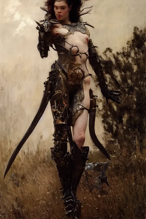 Image similar to stoya wearing black medieval armour, bare legs, detailed, by gaston bussiere, bayard wu, greg rutkowski, giger, maxim verehin, greg rutkowski, masterpiece, sharp focus, cinematic lightning