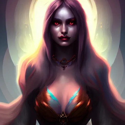 Image similar to dark sorceress full view, highly detailed, wlop style, artstation, concept art, soft light, sharp focus, illustration, character design