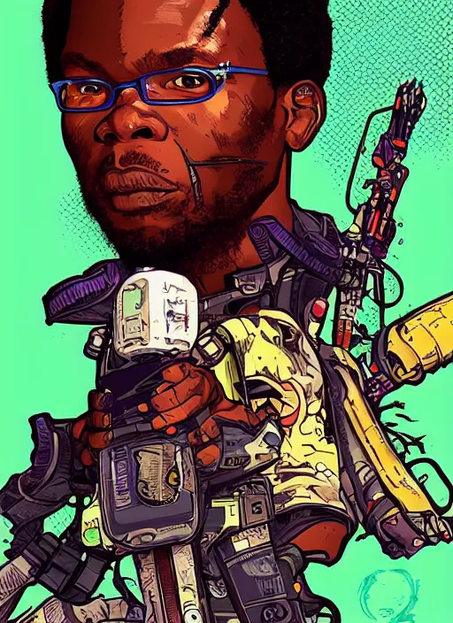 Image similar to chidi igwe. cyberpunk athlete. portrait illustration, pop art, splash painting, art by geof darrow, ashley wood, alphonse mucha, makoto shinkai ( apex legends )