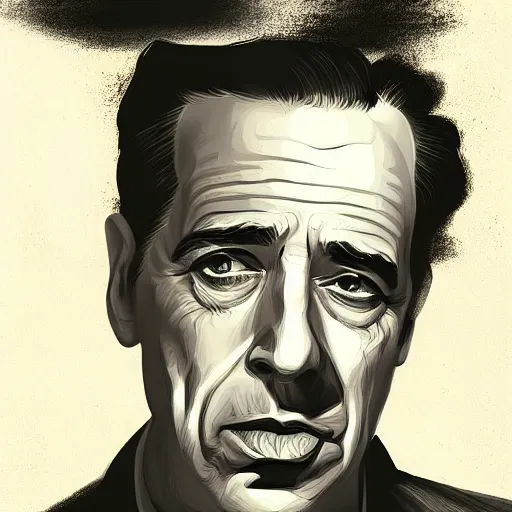 Image similar to humphrey bogart as film noir detective, portrait, highly detailed, digital painting, artstation, concept art, sharp focus, illustration, art , style of Walter Martin Baumhofer