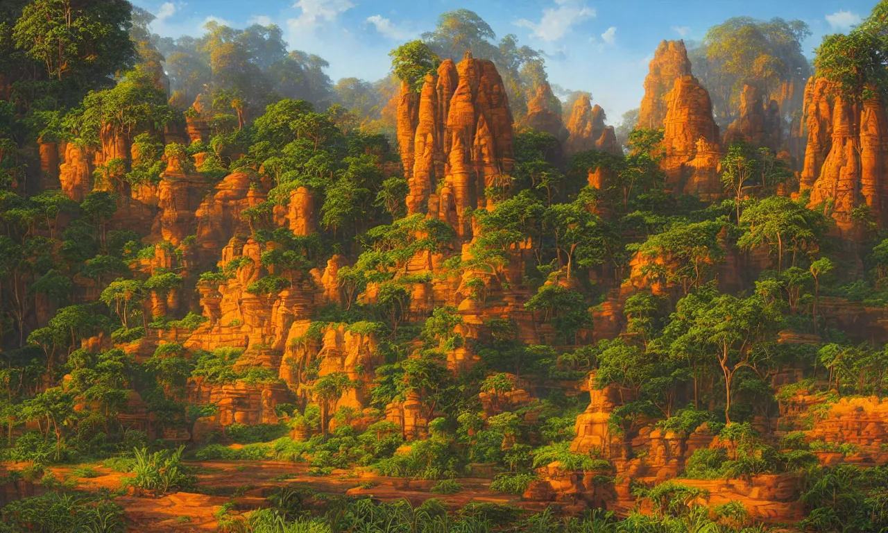 Prompt: a beautifu biomechanicall sri lankan landscape, concept art, intricate detail, volumetric shadows and lighting, realistic oil painting by tim hildebrandt,