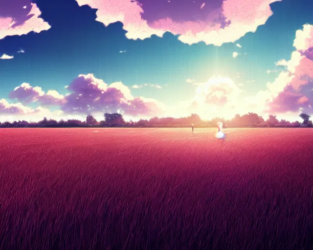 Prompt: an empty field with a partly cloudy sky, anime key visual, official media, illustrated by wlop, extremely detailed, 8 k, trending on pixiv, cinematic lighting, beautiful