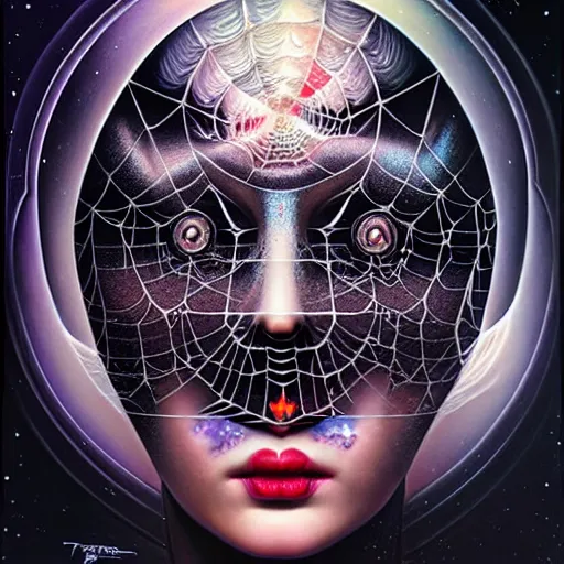 Image similar to cosmic fractal spider portrait by giger, by tristan eaton stanley artgerm and tom bagshaw.