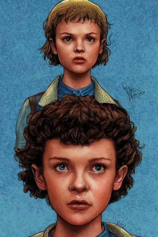 Image similar to a side character of Eleven from Stranger things by (((Ralph Horsley))), insanedetails!!!