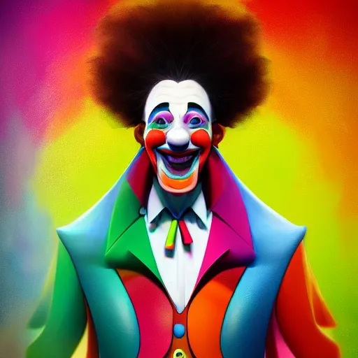 Image similar to Portrait of a colorful happy joyful clown, artstation, cgsociety, masterpiece