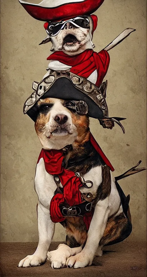 Prompt: a dog dressed as a pirate art by Stan Lee