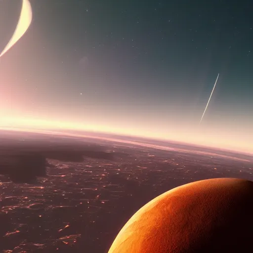 Image similar to horizon of an exoplanet, view from space, artstation, cinematic, smooth lighting