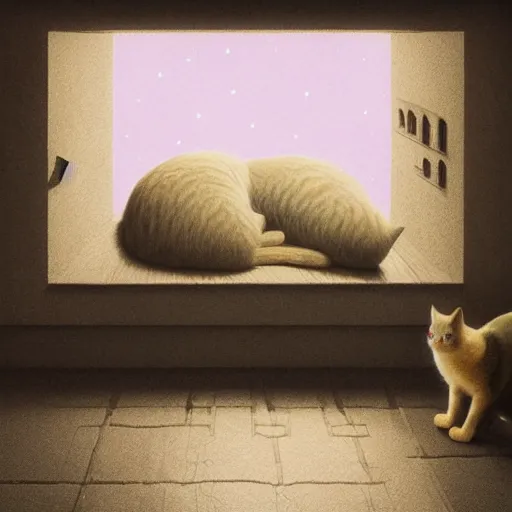 Prompt: cats sleeping in warm room by Mike Winkelmann