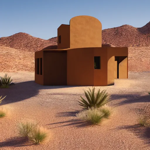 Image similar to A house designed by Frank Lloyd Wring in the middle of the desert, photographed by Fernando Guerra, realistic, 4k, detailed