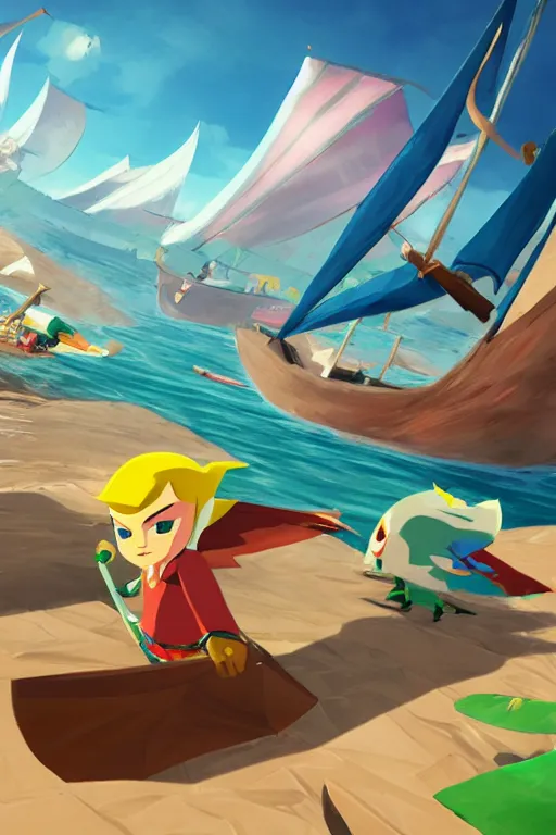 Prompt: squaresoft pre - rendered concept art of the wind waker