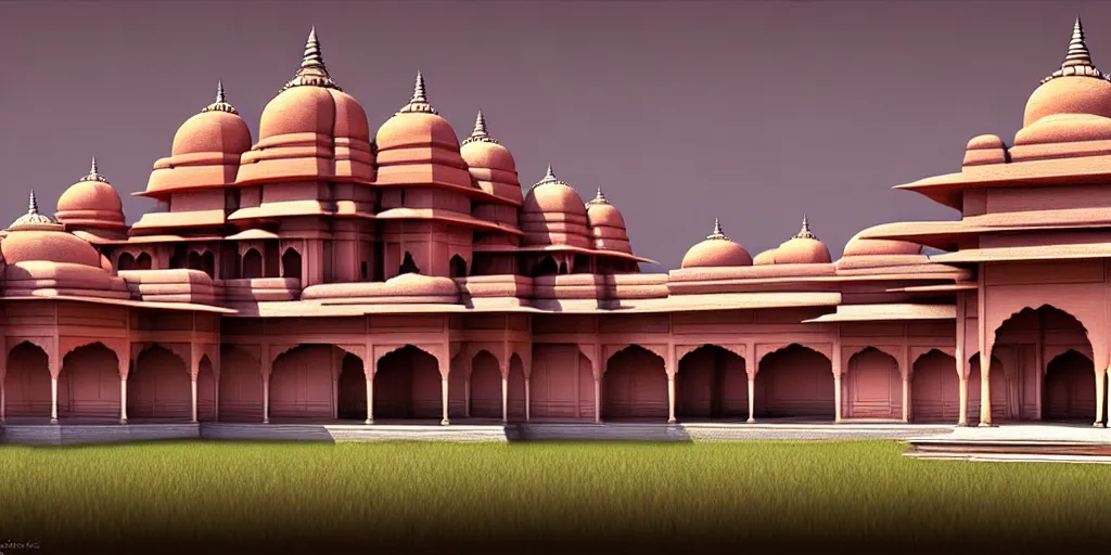 Image similar to a 3 d concept art of an indian palace by oliver beck, hyper realism, extremely detailed, atmospheric