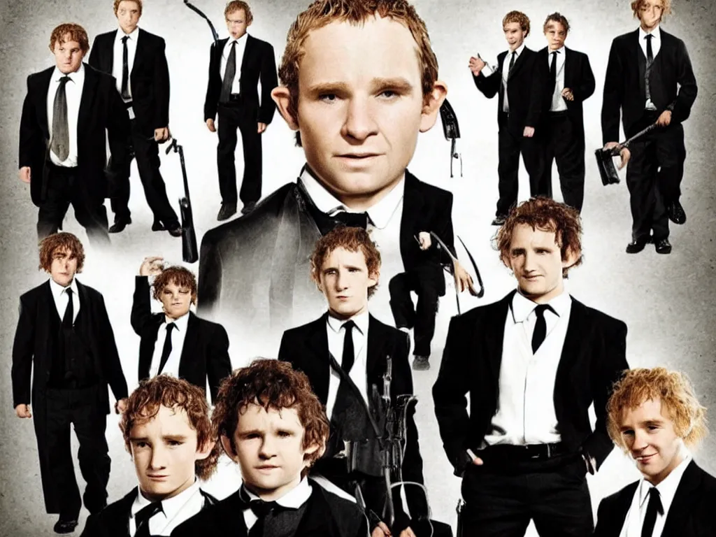 Image similar to hobbits as men in black