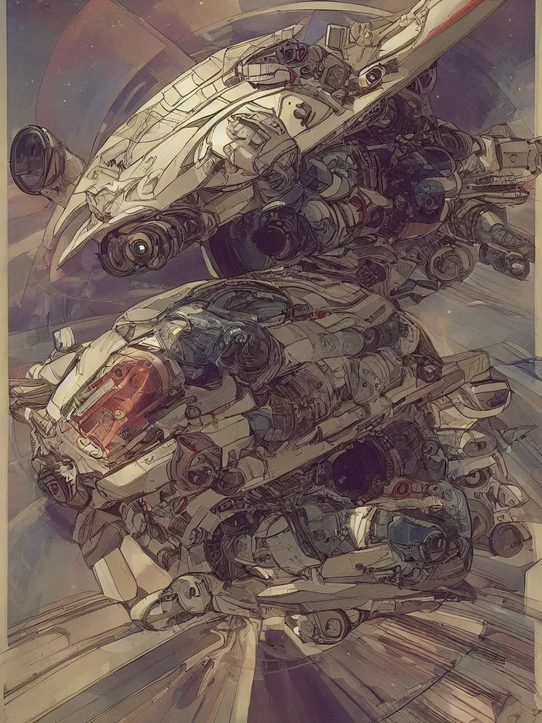 Prompt: Highly-detailed spaceship travelling at warp speed, by Mucha, trending on ArtStation