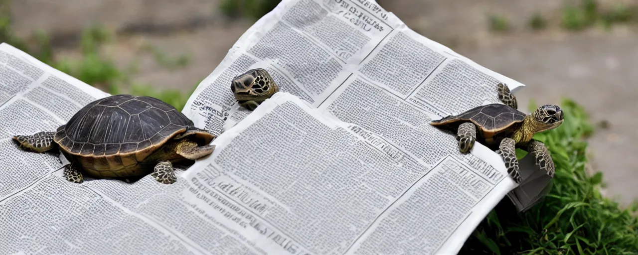 Prompt: turtle reading the newspaper