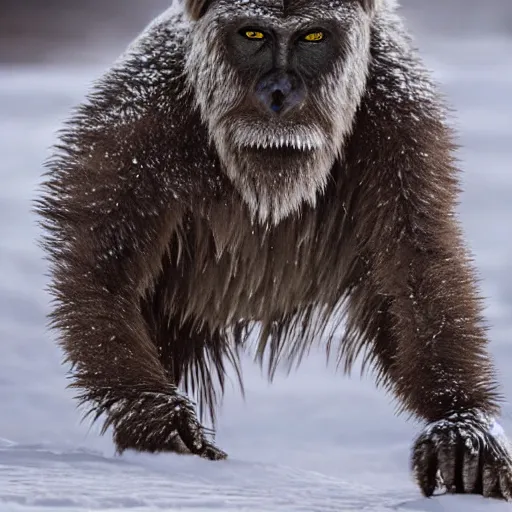 Image similar to wild running yeti, wildlife photography by Paul Nicklen, perfect lighting