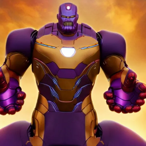 Prompt: thanos in an iron - man armor designed specifically for him, ultra - realistic, 4 k photo