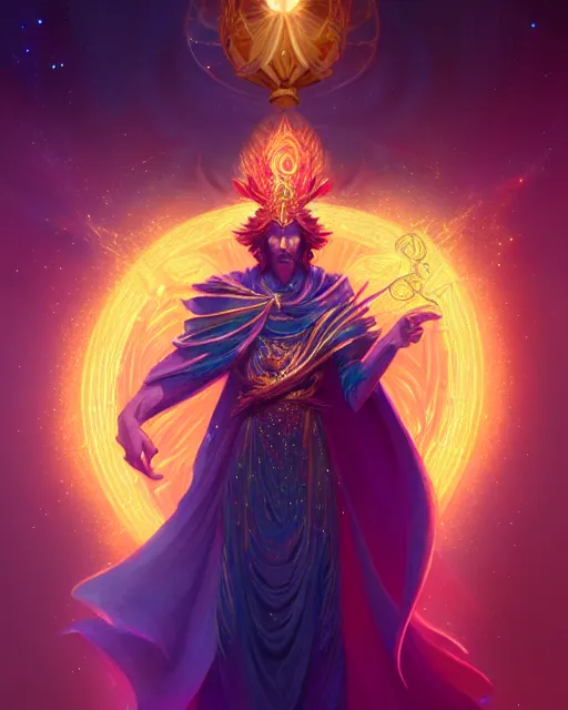 Image similar to a character portrait of only one male angel of justice with golden fiery wings, surrounded with spiriling sparkling rose crystals and galaxies, by peter mohrbacher, hyper light drifter, jim burns, greg rutkowski, trending on artstation