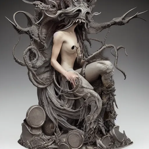 Image similar to angelarium, illithid, cthulhu, clay sculpture by ellen jewett