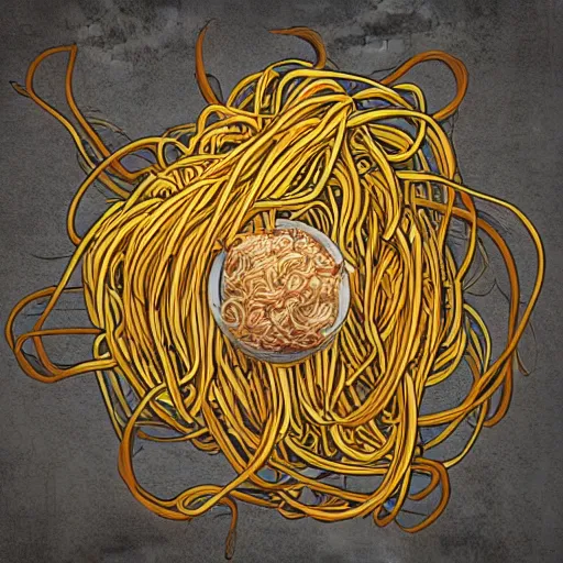 Image similar to realistic rendering of the flying spaghetti monster