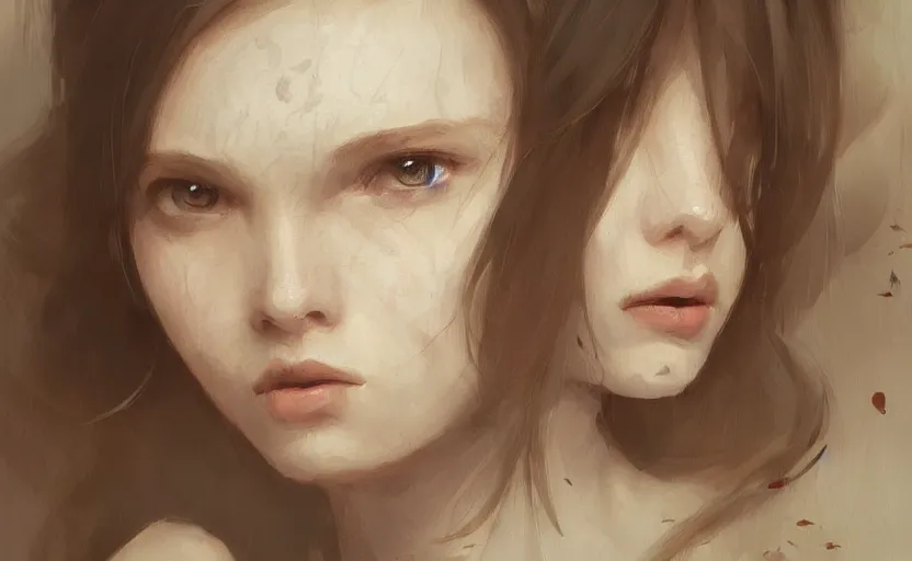 Prompt: a painting of little alice trending on artstation in the style of greg rutkowski, beautiful, young female, sensual, natural skin, soft lighting, brown hair, curvy build, natural sensuality