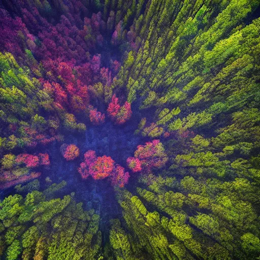 Prompt: a beautiful ultradetailed painting of a forest next to a valley, dawn, Albert Bierdstat, Makoto Shinkai, 4k, trending on artstation, Aerial Photography, Ultrawide Lens