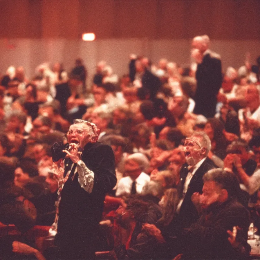 Image similar to 9 0 s movie still of an old man yelling in an empty soviet ballroom flooded with blood, cinestill 8 0 0 t 3 5 mm, heavy grain, high quality, high detail