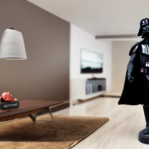 Image similar to Darth Vader buying a house, photo realistic, award-winning, highly-detailed