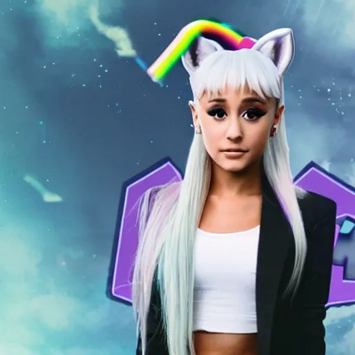 Image similar to ariana grande as a ceo flying a unicorn, cyberpunk, photography, realistic,