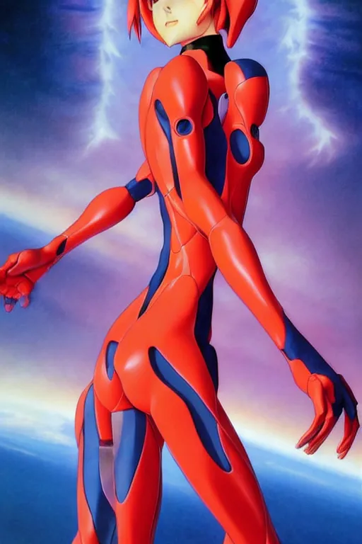 Image similar to beautiful cinematic Neon Genesis Evangelion poster, art direction by Drew Struzan ;by artgerm; wayne reynolds, wayne barlowe, art station; cinematic quality character render; low angle; ultra high quality model; production quality cinema model