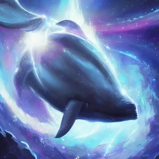 Image similar to space magical whale, galaxy whale, epic fantasy style art, galaxy theme, eyes, by Greg Rutkowski, hearthstone style art, 99% artistic