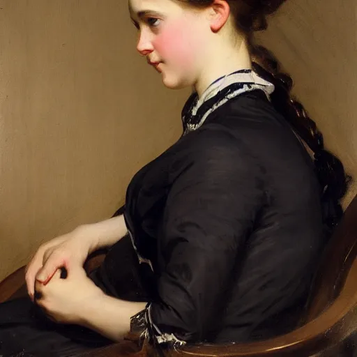 Image similar to portrait of a young woman sitting by Franz Xaver Winterhalter, high quality, highly detailed, single face, beautiful, symmetry, romanticism