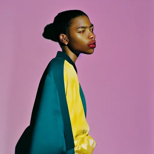 Image similar to realistic photoshoot for a new dior lookbook, color film photography, portrait of a beautiful woman, in style of tyler mitchell, 35mm