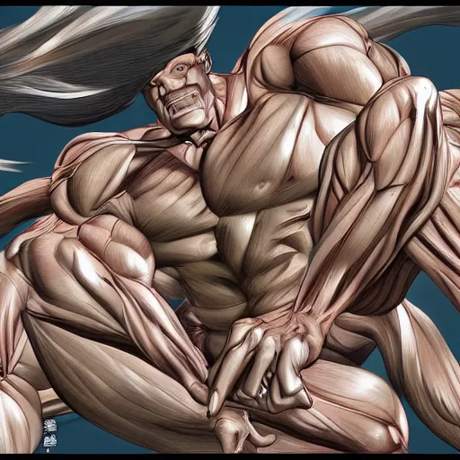 Image similar to a crawling mountain of muscles, highly detailed, anime, pale colors, award winning pictures, by studio mappa, by studio wit