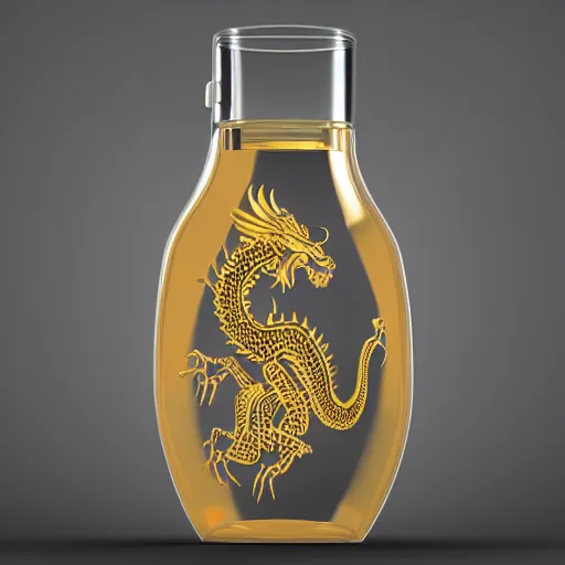 Image similar to transparent ancient boar flask with a Chinese dragon, raytracing, orthographic 3d rendering, octane render