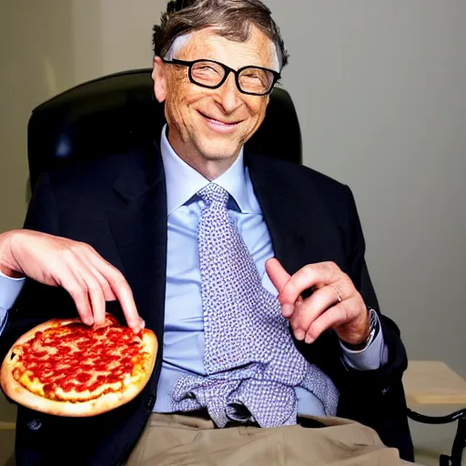 Image similar to bill gates enjoying a pepperoni pizza