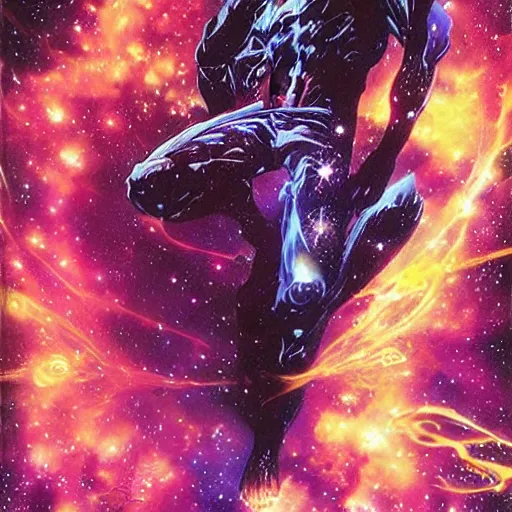 Prompt: galaxy nebula supernova apophasis yoji shinkawa apophasis moebius explosion of intense vibrant psychedelic energy gamma